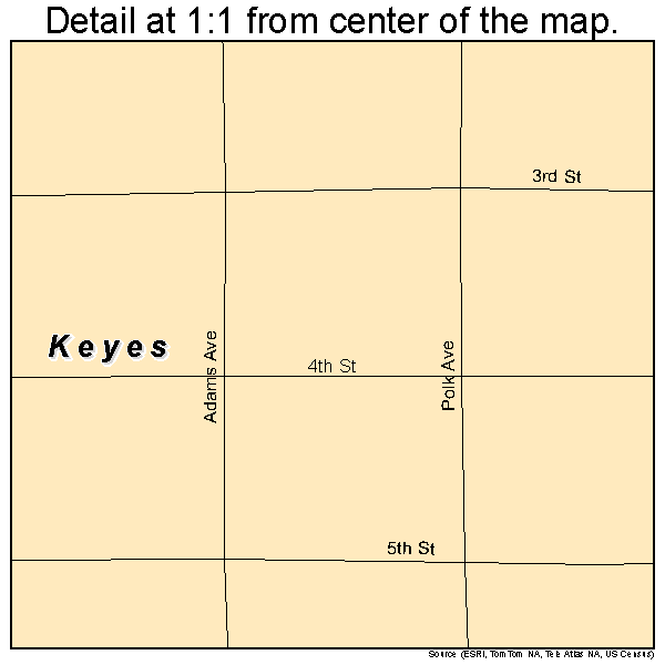 Keyes, Oklahoma road map detail
