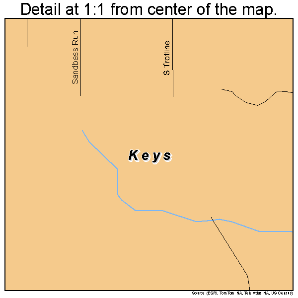 Keys, Oklahoma road map detail