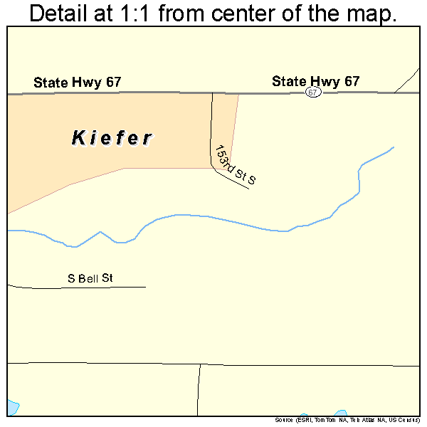 Kiefer, Oklahoma road map detail