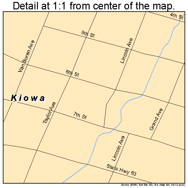 Kiowa, Oklahoma road map detail