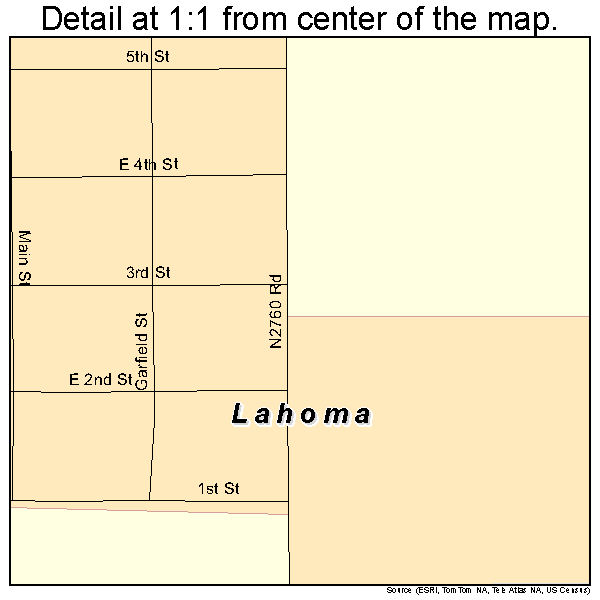 Lahoma, Oklahoma road map detail