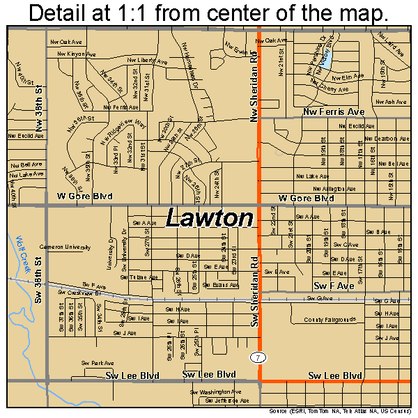 Lawton, Oklahoma road map detail