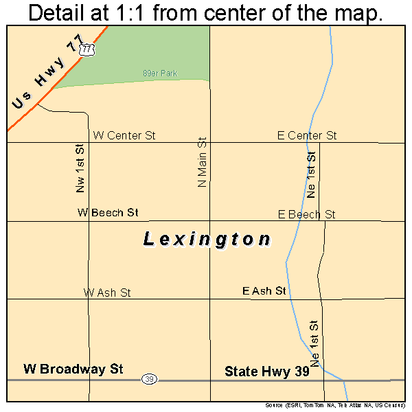 Lexington, Oklahoma road map detail