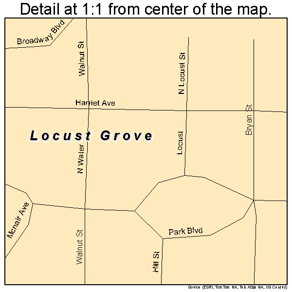 Locust Grove, Oklahoma road map detail