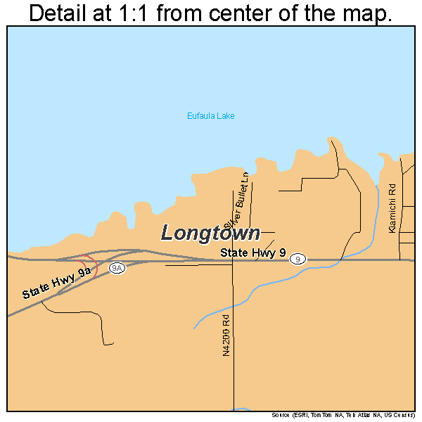 Longtown, Oklahoma road map detail