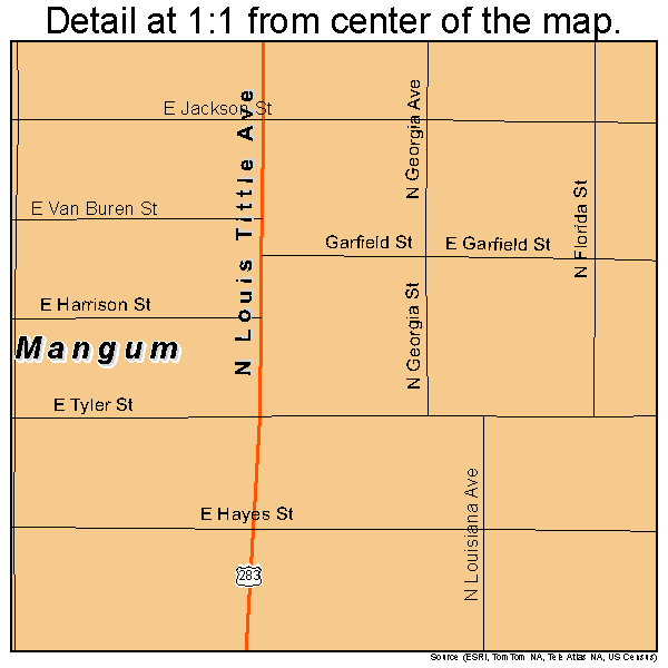 Mangum, Oklahoma road map detail