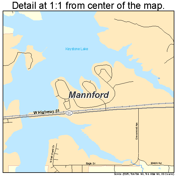 Mannford, Oklahoma road map detail