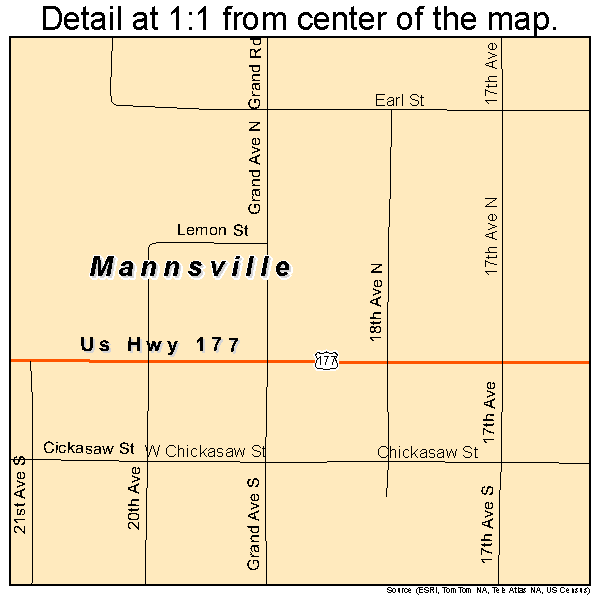 Mannsville, Oklahoma road map detail
