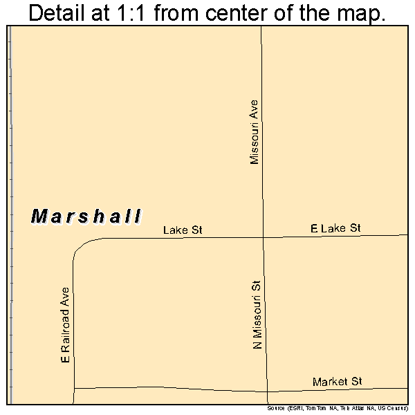 Marshall, Oklahoma road map detail