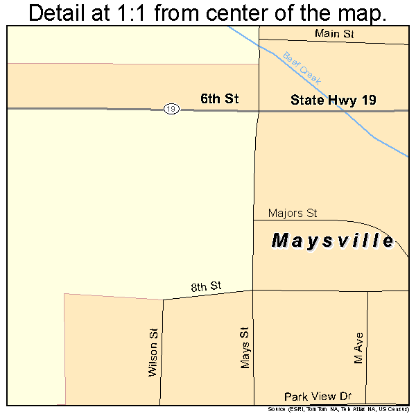 Maysville, Oklahoma road map detail