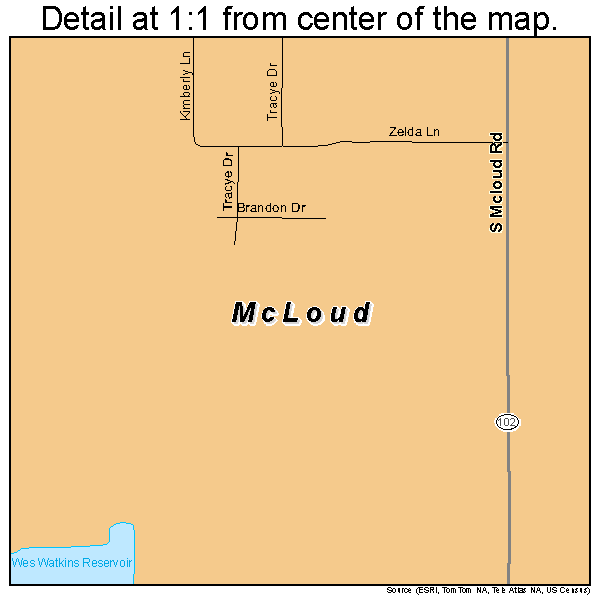 McLoud, Oklahoma road map detail