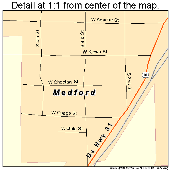 Medford, Oklahoma road map detail