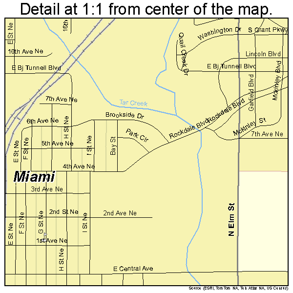 Miami, Oklahoma road map detail