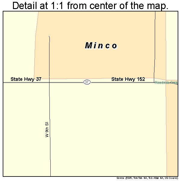 Minco, Oklahoma road map detail