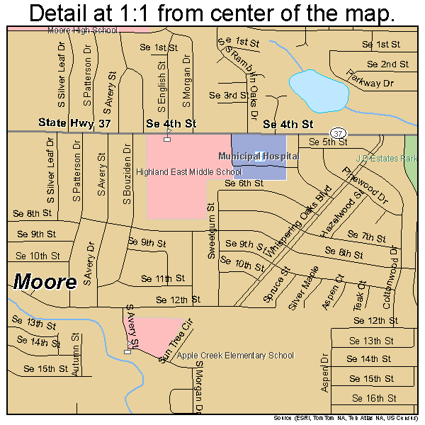 Moore, Oklahoma road map detail