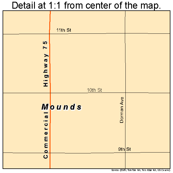 Mounds, Oklahoma road map detail