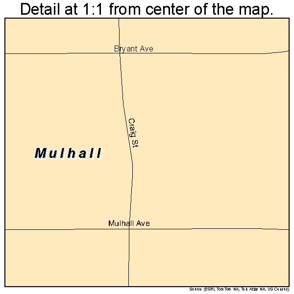 Mulhall, Oklahoma road map detail