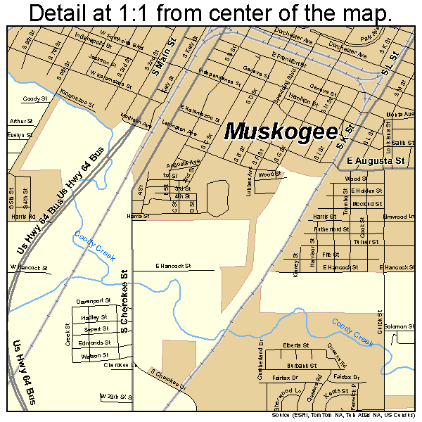 Muskogee, Oklahoma road map detail