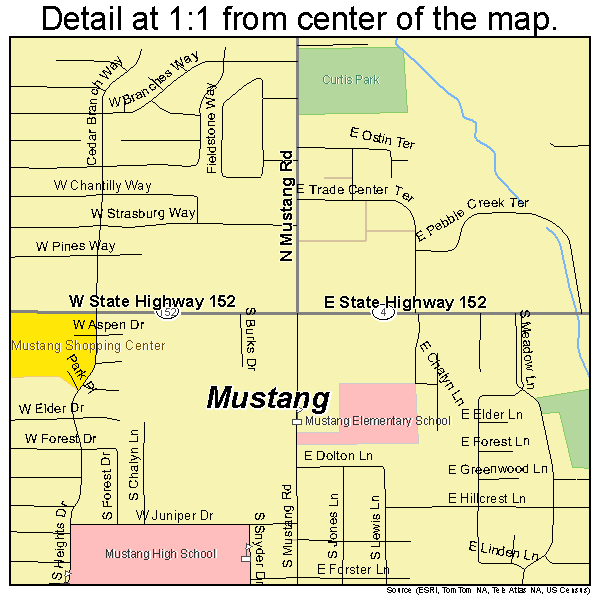 Mustang, Oklahoma road map detail
