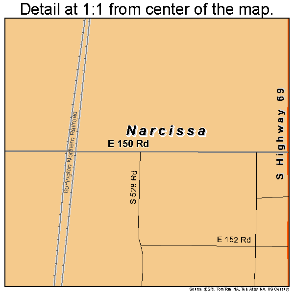 Narcissa, Oklahoma road map detail