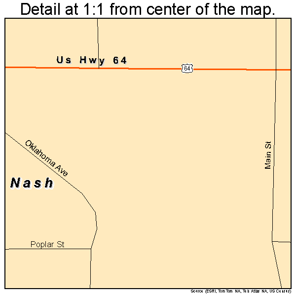 Nash, Oklahoma road map detail
