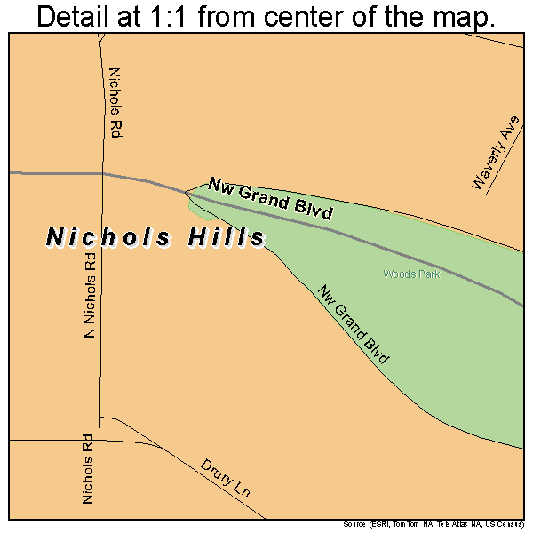 Nichols Hills, Oklahoma road map detail