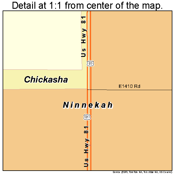 Ninnekah, Oklahoma road map detail