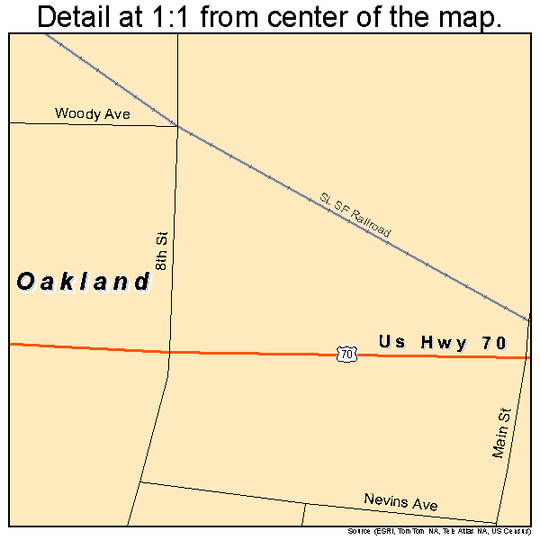Oakland, Oklahoma road map detail