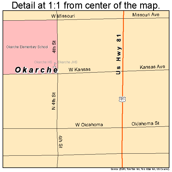 Okarche, Oklahoma road map detail