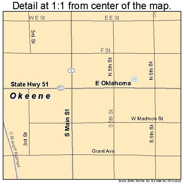 Okeene, Oklahoma road map detail