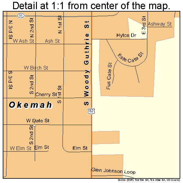Okemah, Oklahoma road map detail