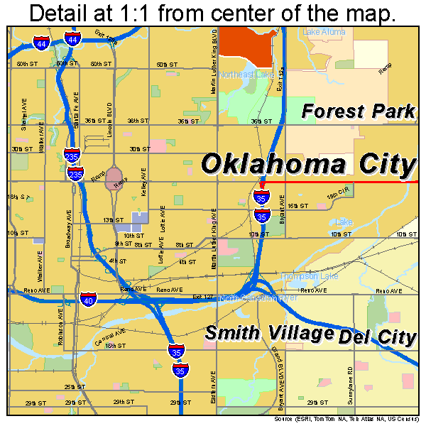Oklahoma City, Oklahoma road map detail