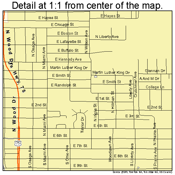 Okmulgee, Oklahoma road map detail