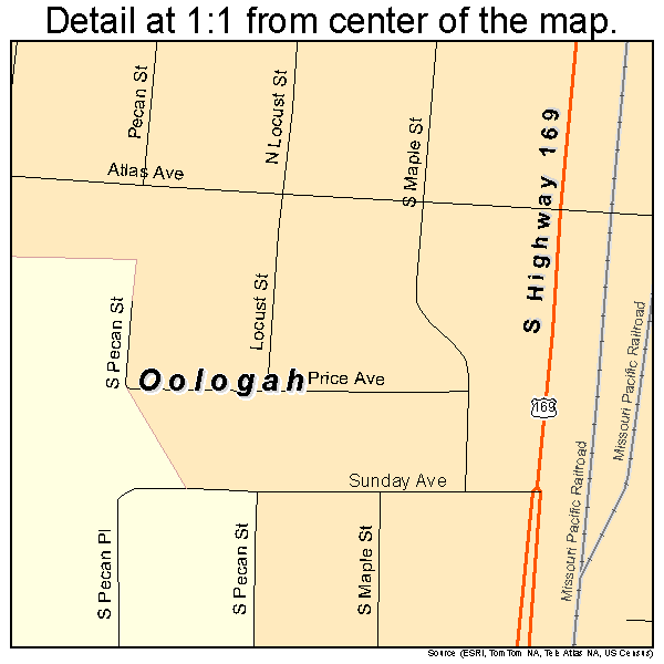 Oologah, Oklahoma road map detail