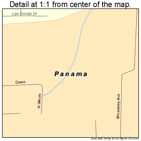 Panama, Oklahoma road map detail