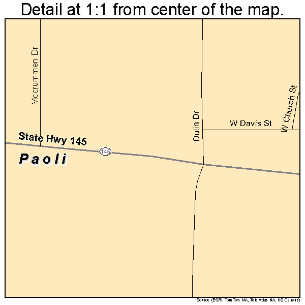 Paoli, Oklahoma road map detail