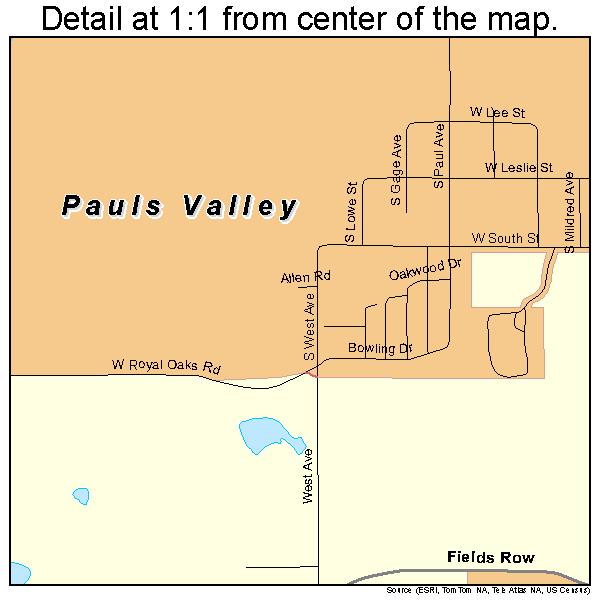 Pauls Valley, Oklahoma road map detail