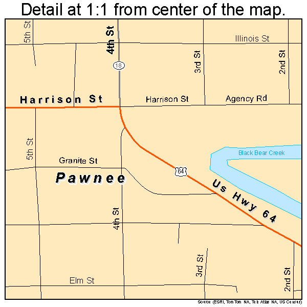 Pawnee, Oklahoma road map detail