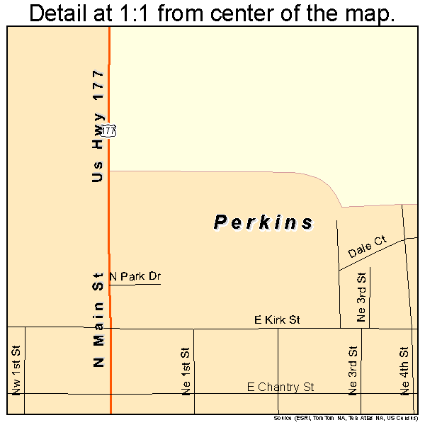 Perkins, Oklahoma road map detail