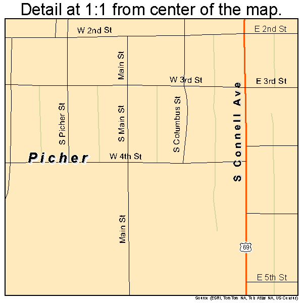 Picher, Oklahoma road map detail