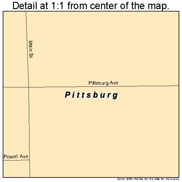 Pittsburg, Oklahoma road map detail