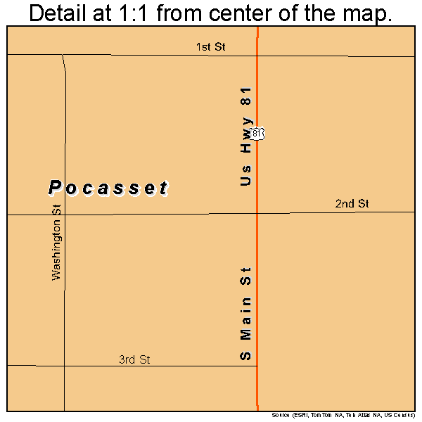 Pocasset, Oklahoma road map detail