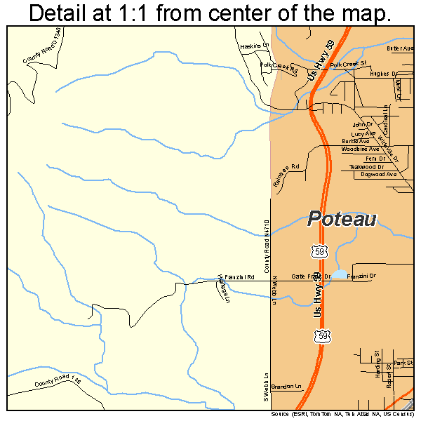 Poteau, Oklahoma road map detail