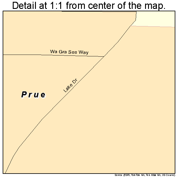 Prue, Oklahoma road map detail