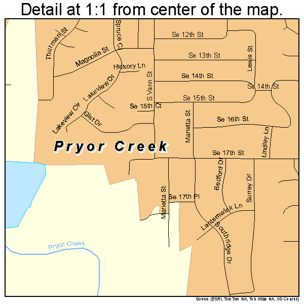 Pryor Creek, Oklahoma road map detail