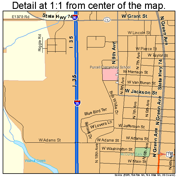 Purcell, Oklahoma road map detail