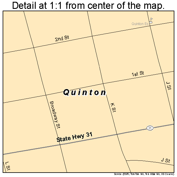 Quinton, Oklahoma road map detail