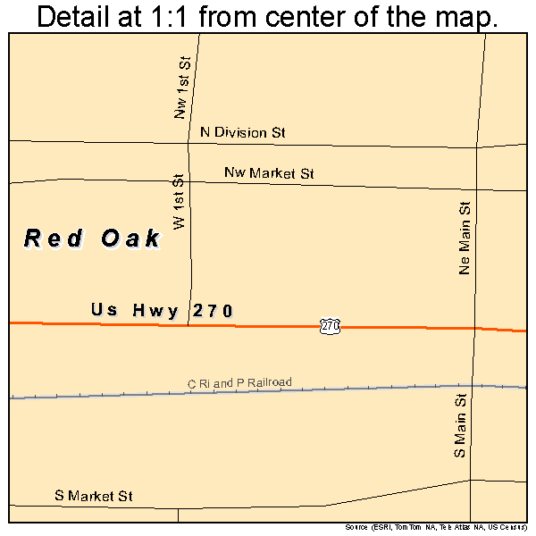 Red Oak, Oklahoma road map detail