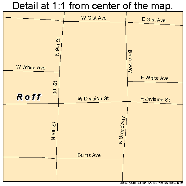 Roff, Oklahoma road map detail