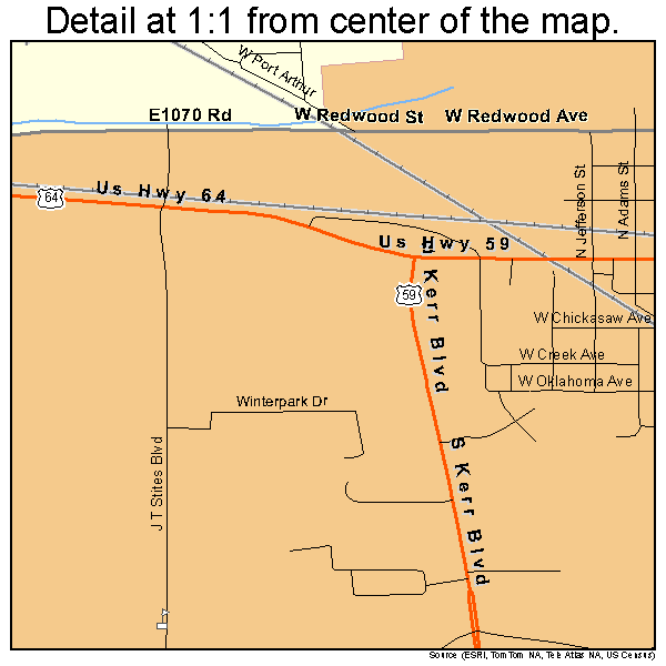 Sallisaw, Oklahoma road map detail